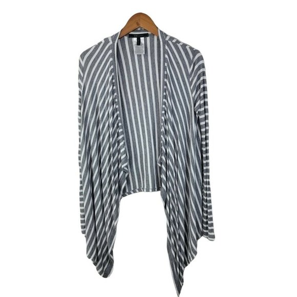 BCBG size XS Light Weight Cardigan Sweatshirt Open Front Drape Stripe grey - Picture 1 of 5